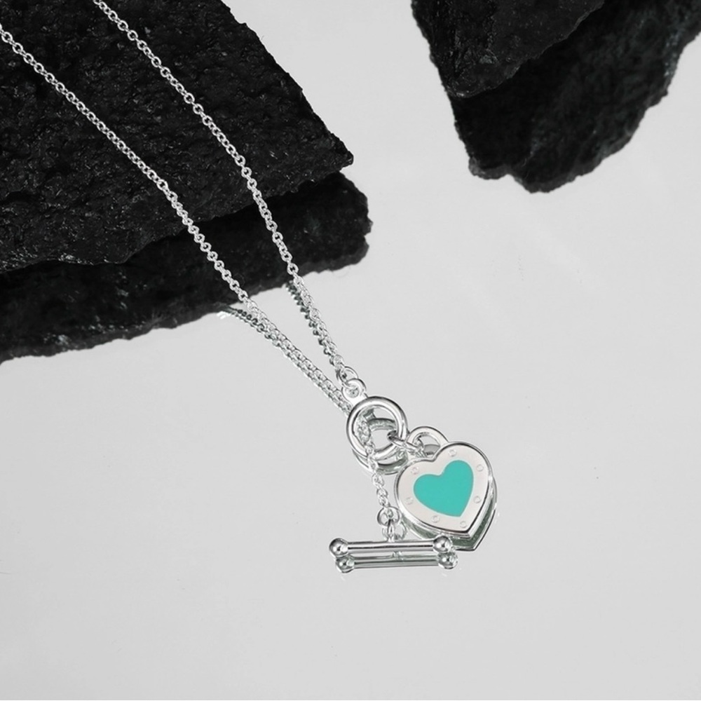 Solid Sterling Silver Toggle Heart Necklace - image 1